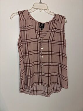 bobeau Mauve Plaid Button-Front Sleeveless Camisole